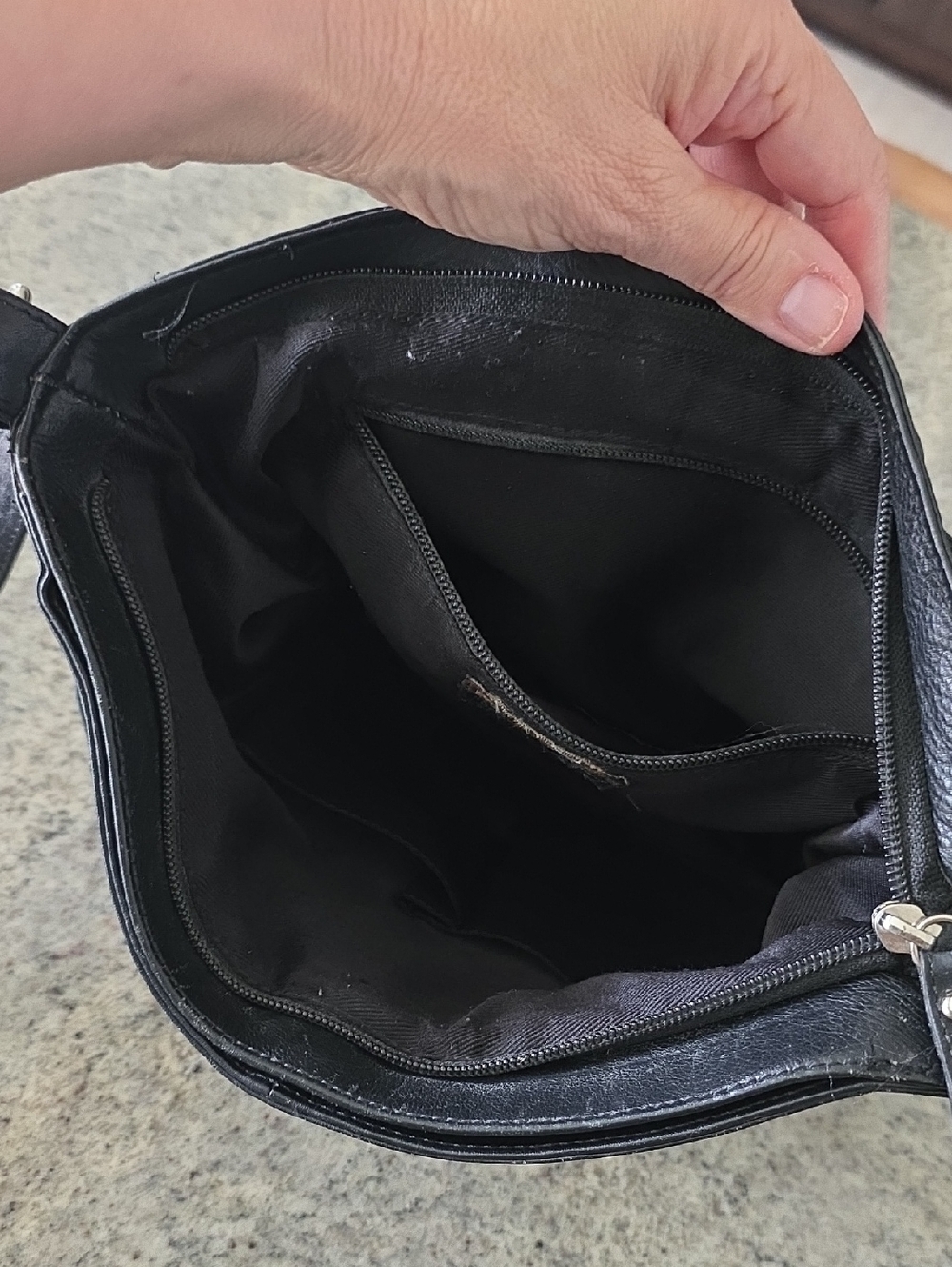 Black Leather Crossbody Bag with Front Zippers - Picture 6 of 12